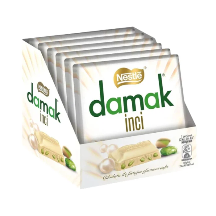 Nestle Damak White Chocolate With Pistachio, Pack of 6 x 60g - Best Before: 31/05/26