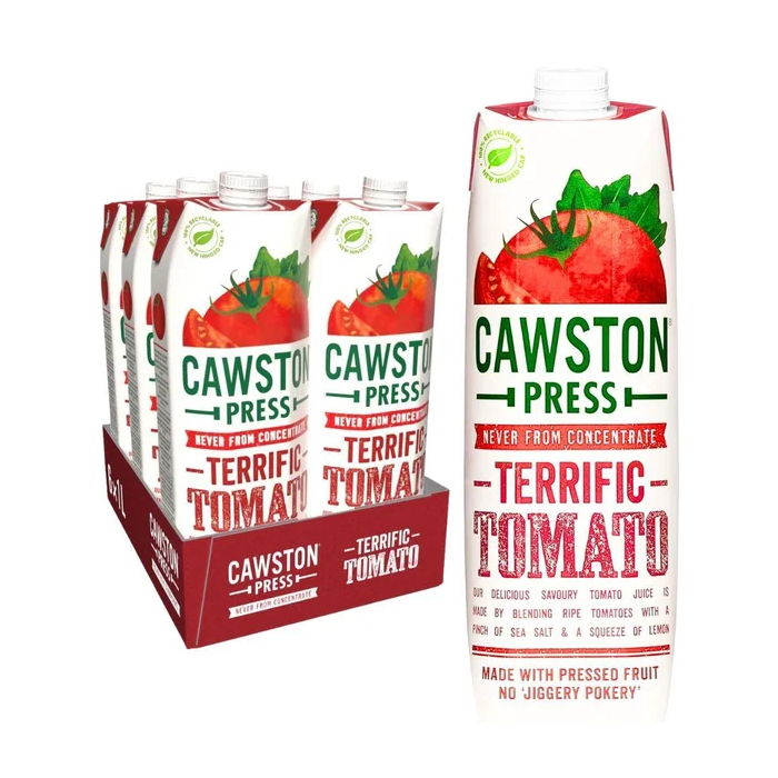 Cawston Press Terrific Tomato Pressed Juice of Smooth Pressed Tomato Goodness Best Before: 30 Apr 2026 Pack 1l x8