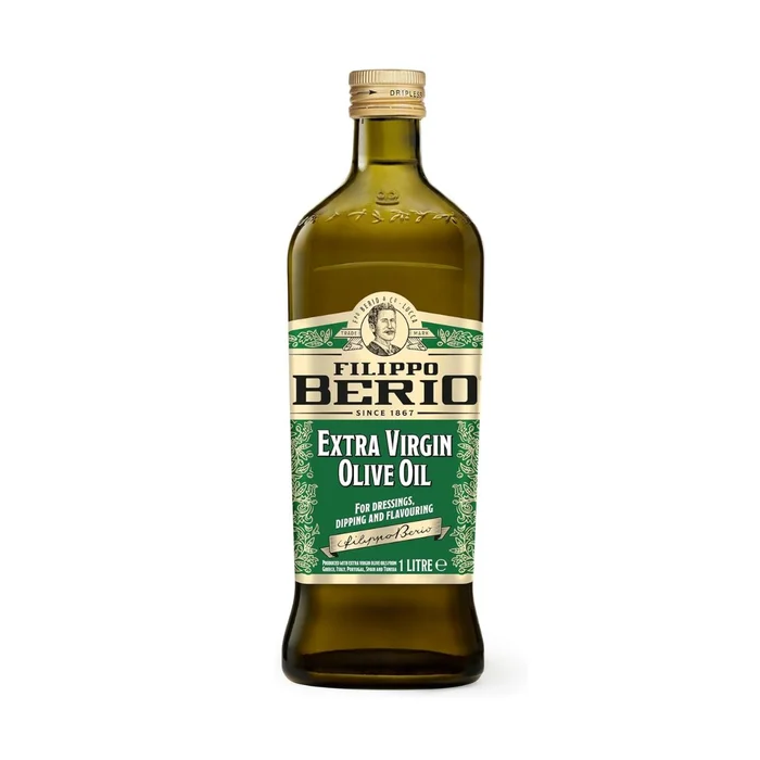 Filippo Berio Extra Virgin Olive Oil Glass Bottle 1L - Ideal for Dressings, Dipping & Flavouring