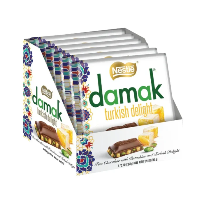 Nestle Damak Turkish Delight Chocolate With Pistachio, Pack of 6 x 60g - Best Before: 22-05-2026
