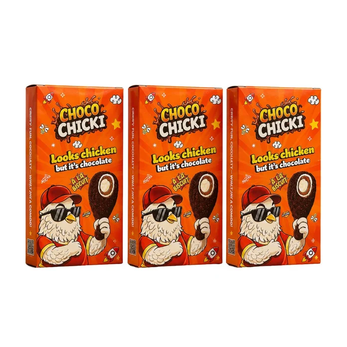 Choco Chicki Crispy Milk Chocolate Biscuit Treat – Pack of 3 x 52g – Crispy Crunch with Creamy Hazelnut Filling – Fun Chicken Drumstick Shaped Chocolate Snack