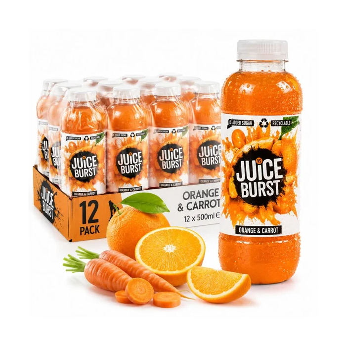 Juice Burst Orange & Carrot – Burst of Fruity Refreshment, Pack of 12 x 500ml