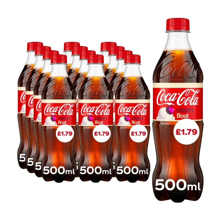 Coca-Cola Cherry Float Bottles PMP - Pack of 12 x 500ml - Sparkling Cherry and Vanilla Flavor Drink, Best Before: 31/7/2026