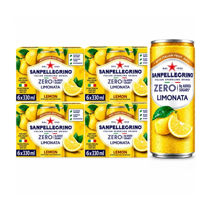 Sanpellegrino Zero Added Sugar Limonata (Lemon) Sparkling Drink 330ml - Pack of 24 (4x6pk)