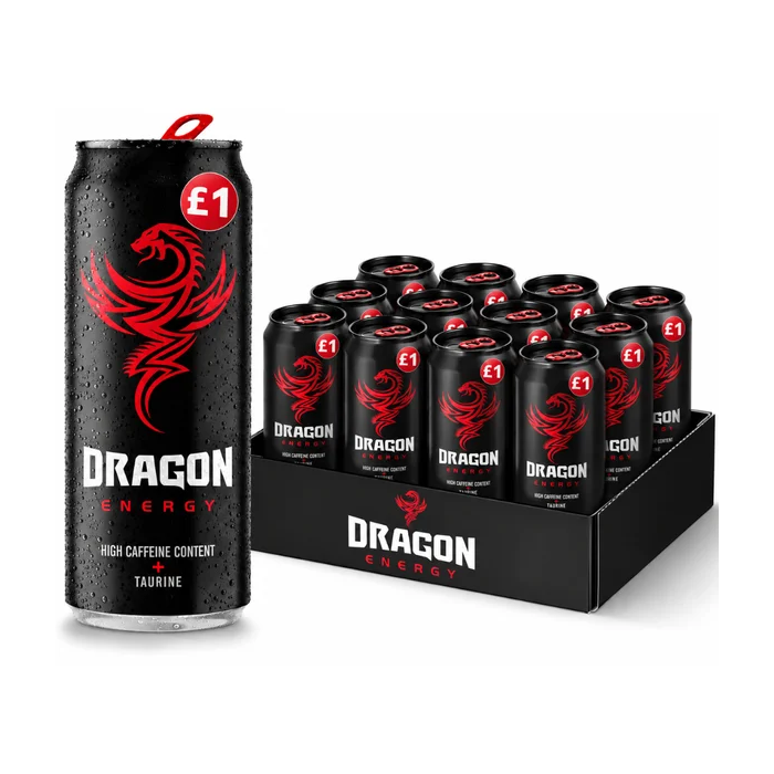 Dragon Energy Red Energy Drink PMP –  Pack of 12 x 500ml Cans – Caffeine & Taurine