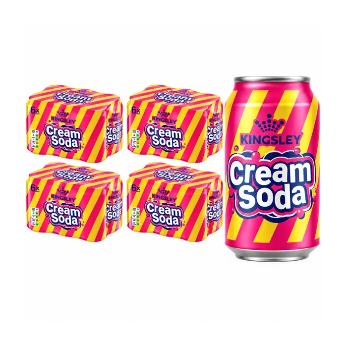 Kingsley Cream Soda Carbonated Soft Drink 330ml , Pack of 24 (4x6pk) - With Sugar & Sweeteners