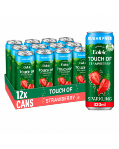 Volvic Touch of Strawberry Sparkling Sugar Free Flavoured Water, Pack of 12 x 330ml - Low Calorie Drink, Best Before:30/09/2026