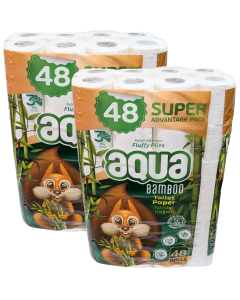 Bamboo Toilet Rolls 3Ply - Pack of 96 Rolls (2x48 Rolls) - Super Advantage Pack - Fluffy Plies, Eco-Friendly, Soft and Durable Aqua Toilet Paper