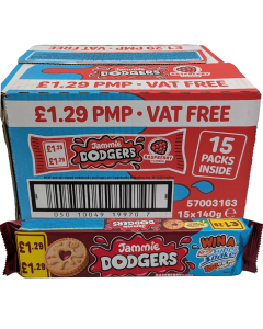 Jammie Dodgers Raspberry Flavour Biscuits PMP, Pack of 15 x 140g – Shortcake Biscuits with Raspberry & Apple Jam Filling