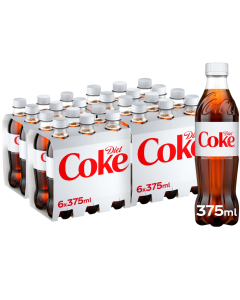 Diet Coke 375ml x 24 (4x6pk) Refreshing Taste, No Calories, No Sugar, Best Before: 30.09.2025