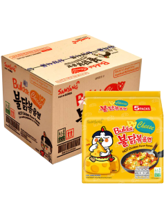Samyang Buldak Cheese Flavour Hot Chicken Flavour Ramen - Pack of 40 (8x5pk) x 140g - Stir-Fried Ramen, Halal