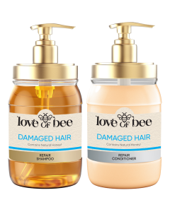 Love of Bee Damaged Hair Repair Shampoo & Conditioner  - Pack of 2 x 420ml (1x Shampoo, 1x Conditioner)  Contains Natural Honey