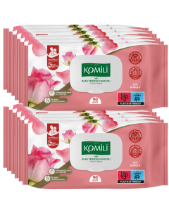 KOMILI Rose-Scented Wet Cleaning Wipes - Pack of 24 x 90 (2160 Wipes) - Olive Oil, Soft Honeycomb Texture, Dermatologically Tested, pH-Balanced