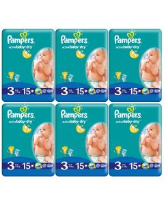Pampers Active Baby Dry Size 3 Midi 4-9 kg (Pack of 6, Total 90)