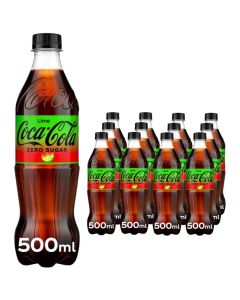 Coca-Cola Zero Sugar Lime 500ML Bottles - Pack of 12 - Crisp Cola with Zesty Lime, Best Before: 31/01/2026