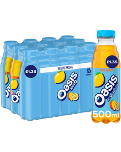 Oasis Zero Exotic Fruits PMP - Pack of 12 x 500ml - No added sugar, Natural Flavours, BBE: 31/12/2025