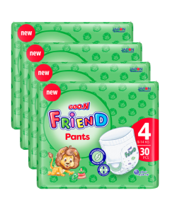 GOO.N Friend Pants Size 4 (9-14kg) Pack of 4x30pcs (Total - 120 Nappies) Hypoallergenic Kind on Skin, Thin Structure, Easy Movement
