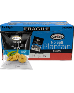 Grace No Salt Plantain Chips - Pack of 9 x 85g - Gluten Free, High in Fibre