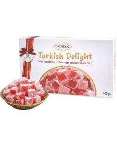 Incibeyaz Pomegranate Flavored Turkish Delight 400g - Made With Beet Sugar - Halal & Gluten Free