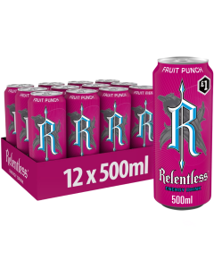 Relentless Fruit Punch Energy Drink PMP - Pack of 12 x 500ml - Fruit Punch Flavoured Energy Cans