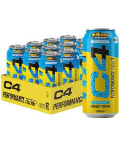 C4 Performance Energy Millions Bubblegum Zero Sugar Drink 500ml, Pack of 12 – Boost Focus, Low Calories & BetaPower Caffeine Formula