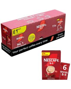 Nescafe 3 in 1 Original (PMP) - 66 Single Serve Powder - (Pack of 11 x 6 Sachets) x 16g - Instant Coffee Beverage, Smooth & Rich