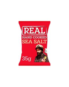 Real Hand Cooked Sea Salt Potato Crisps 35g x 24 BBE 23/03/24