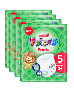 GOO.N Friend Pants Size 5 (12-17kg) Pack of 4x24pcs (Total - 96 Nappies) - Hypoallergenic Kind on Skin, Thin Structure, Easy Movement