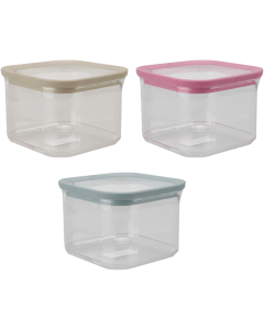 Square Storage Containers 500ml with Insert Card – Set of 3 (One of Each Colour: Pink, Grey, Cream)