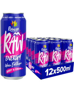 Rubicon Raw Berry & Grape Energy Drink – Pack of 12 × 500ml, Fruity Sparkling Drink