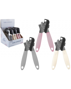 Stainless Steel Can Opener with Comfort Grip – 1PC (Random Colour: Pink, Grey, Cream)