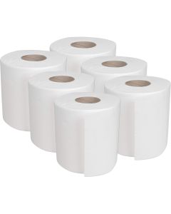 White Paper Rolls 2ply Embossed CentreFeed Hygiene, Strong Commercial/Kitchen Use Paper Hand Towels, Wipe Away (Pack of 6)