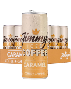 Jimmy Iced Coffee Caramel Slim Cans - Pack of 12 x 250ml - Coffee + Caramel Flavor, Refreshing Iced Coffee