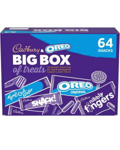 Cadbury & Oreo Big Snack Box - Pack of 64 Individually Wrapped Snacks - Milk Chocolate Biscuits, Wafer Bars & Oreo Originals (Nibbly Fingers, Time Out, Snack, Oreo)