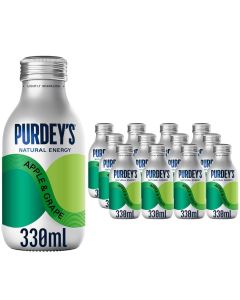 Purdey's Apple & Grape Energy Drink - Pack of 12 x 330ml Bottles, Sparkling energy drink with fruit juice