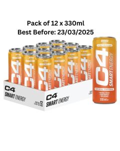 C4 Smart Energy Drink Mango Zero Sugar 330ml x 12 Best Before 23/03/2025