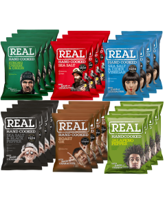 Real Hand Cooked Potato Crisps Mix Case 24 x 35g (x4 Roast Ox, x4 Strong Cheese & Onion, x4 Sea Salt, x4 Sea-Salt & Cider Vinegar, x4 Jalapeno Pepper, x4 Sea-Salt & Black Pepper)
