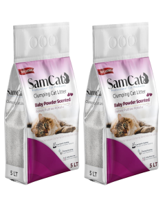 SamCat 10L(2x5L) Baby Powder Scented Clumping Cat Litter - Low Dust & Tracking, Strong Clumping, Long Term Use