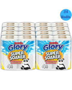 Panda Glory 2-Ply Super Soaker Kitchen Towels - Pack of 24 Rolls (6pk x 4Roll) - Super Absorbent
