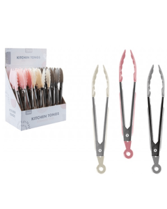 Stainless Steel Kitchen Tongs – 1 Piece (Random Colour: Grey, Pink, or Cream)