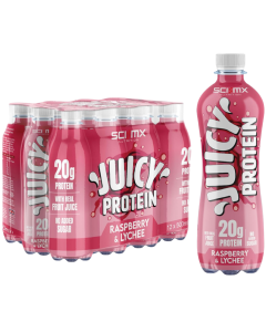 SCI-MX Juicy Raspberry & Lychee Protein Drink (20g Protein) -  Pack of 12 x 500ml Bottle - Real Fruit Juice, No Sugar Added