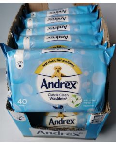 Andrex Classic Clean Washlets Single Pack (40 Sheets Pack of 12)