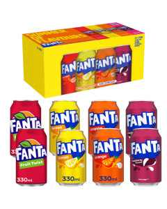 FANTA Summer Of Flavours Variety Pack of 8x 330ml (2xFruit Twist, 2xLemon, 2xOrange, 2xZero Sugar Raspberry)
