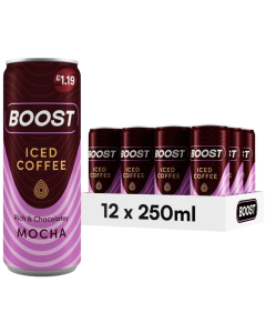 Boost Mocha Iced Coffee PMP - Pack of 12 x 250ml - Silky Smooth Rich Chocolatey Flavoured Drinks