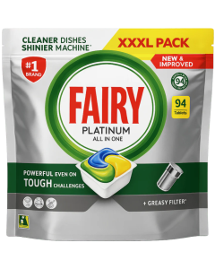 Fairy Platinum All-In-One Dishwasher Capsules x94 Pods - Lemon Scented