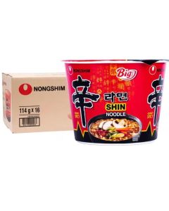 Nongshim Shin Big Bowl Noodle - Pack of 16 x 114g - Hot & Spicy Instant Noodles