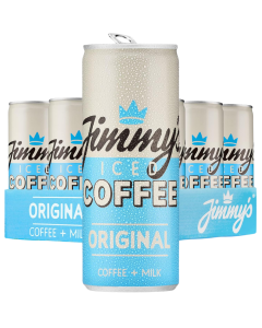 Jimmy Iced Coffee Original Slim Cans - Pack of 12 x 250ml - Coffee + Milk Flavor, Refreshing Iced Coffee