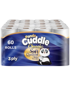 Panda Cuddle 3-Ply Toilet Tissue 60 Rolls Classic Soft Quilted   - 12 x 5 Rolls (Total 60 Rolls) Super Soft Luxuriously Quilted