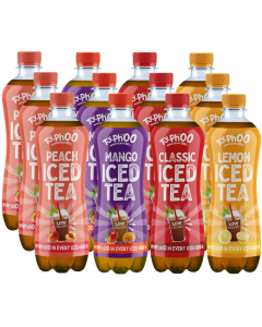 Typhoo Mix Iced Tea Bottle 500ml - Pack of 12 - Included Flavours: 3x Peach, 3x Mango, 3x Classic & 3x Lemon