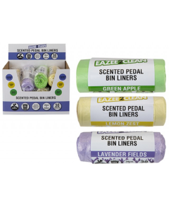 Scented Pedal Bin Liners with Tie Handle 20L - Pack of 3 × 30 Bags (Total Bags - 90) - Scents Available: Lavender Fields, Green Apple & Lemon Zest - Size 28cm x 63cm